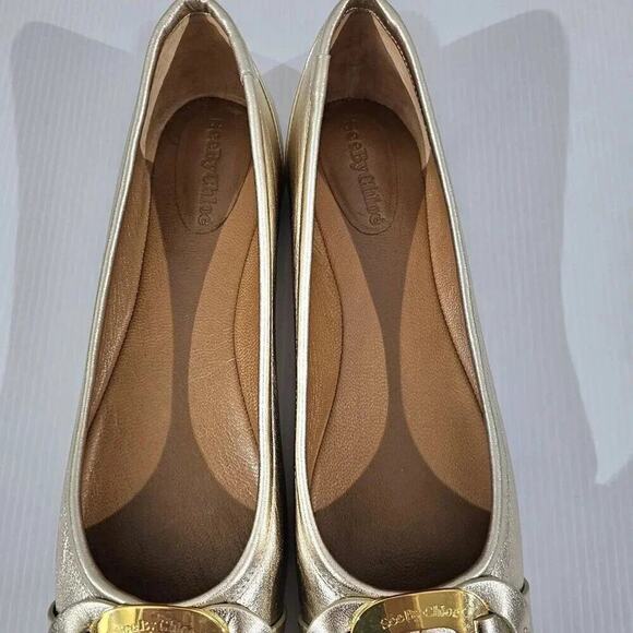 NEW See By Chloe Chany Ballet Flat Womens EU 40 Metallic Gold Leather Designer - Picture 8 of 14